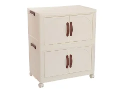 Armario organizador 2 niveles + 4 puertas y ruedas blanco/marrón 65,6x60x35 cm