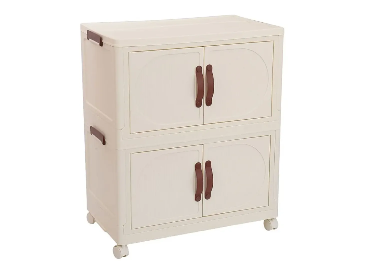 Armario organizador 2 niveles + 4 puertas y ruedas blanco/marrón 65,6x60x35 cm