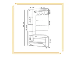 Armario para el recibidor con asiento, perchero, panel tapizado y columna