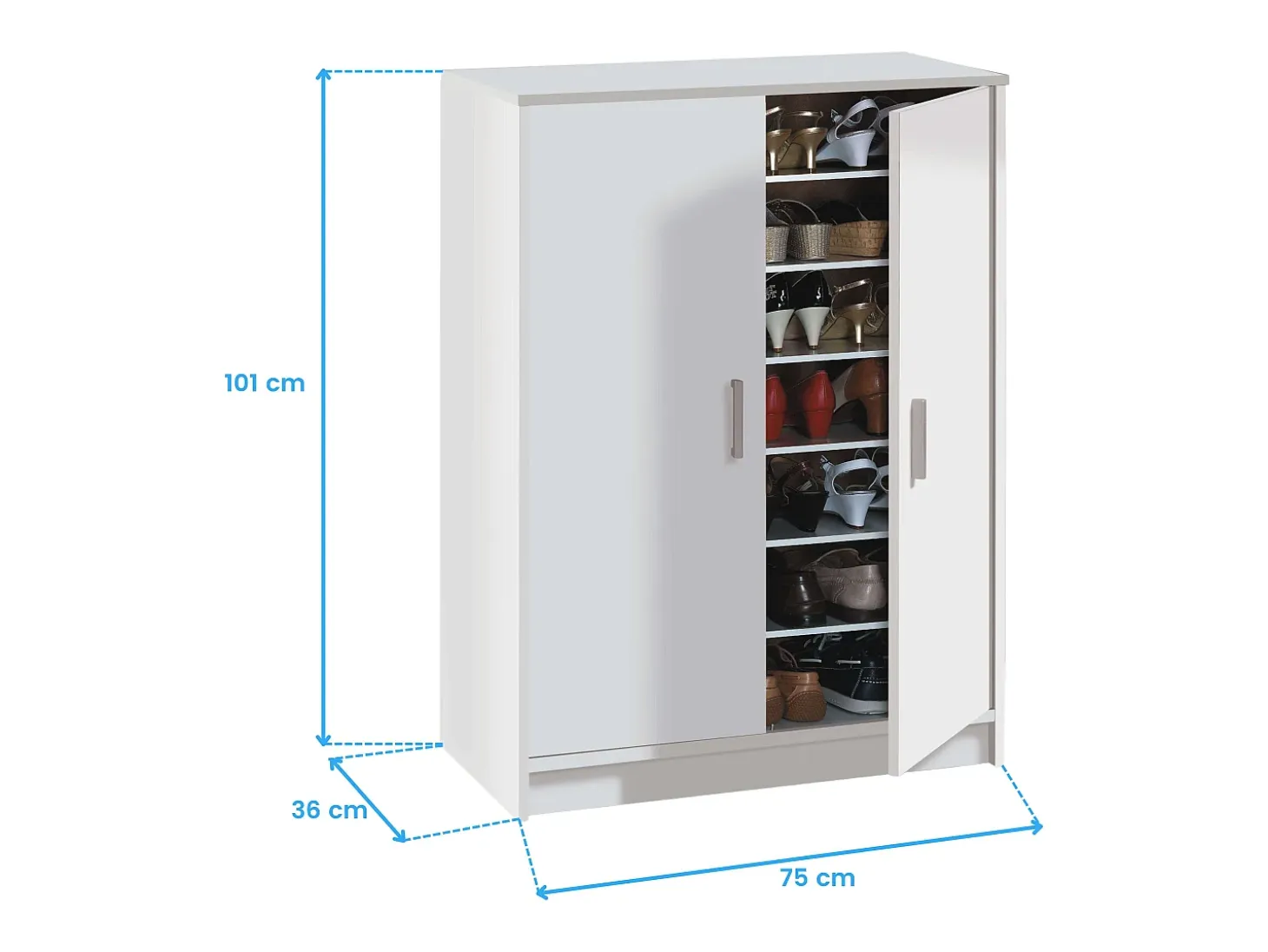 Armario para zapatos de 2 puertas y 6 estantes de almacenamiento Basic - L101 cm