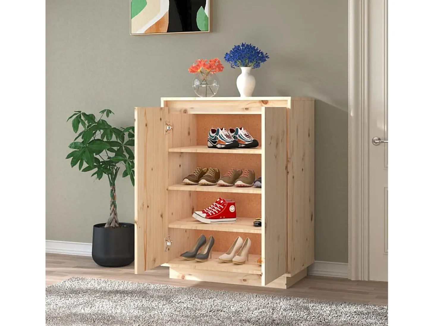 Armario zapatero de madera maciza de pino 60x35x80 cm ES614119