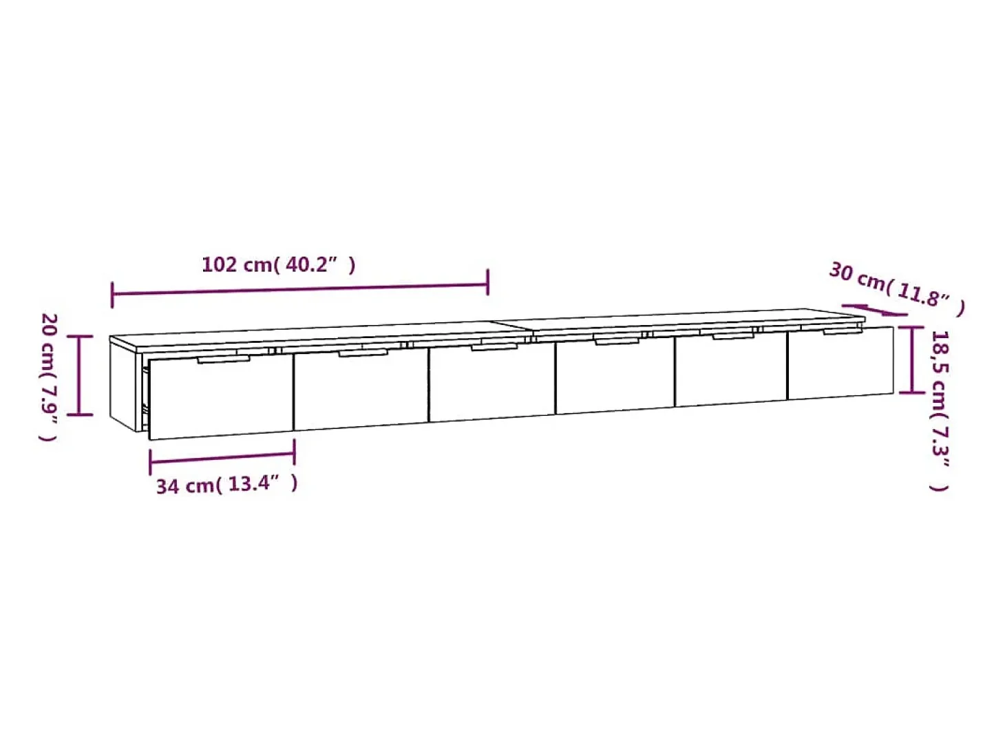 armarios de pared de madera de ingeniería gris Sonoma de 102 x 30 x 20 cm