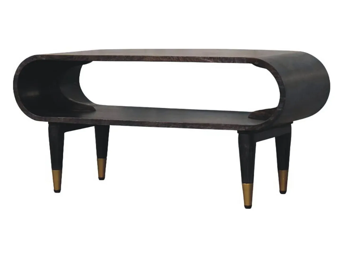 Artisan Furniture Madera maciza Mueble multimedia con bordes curvados y detalles en latón