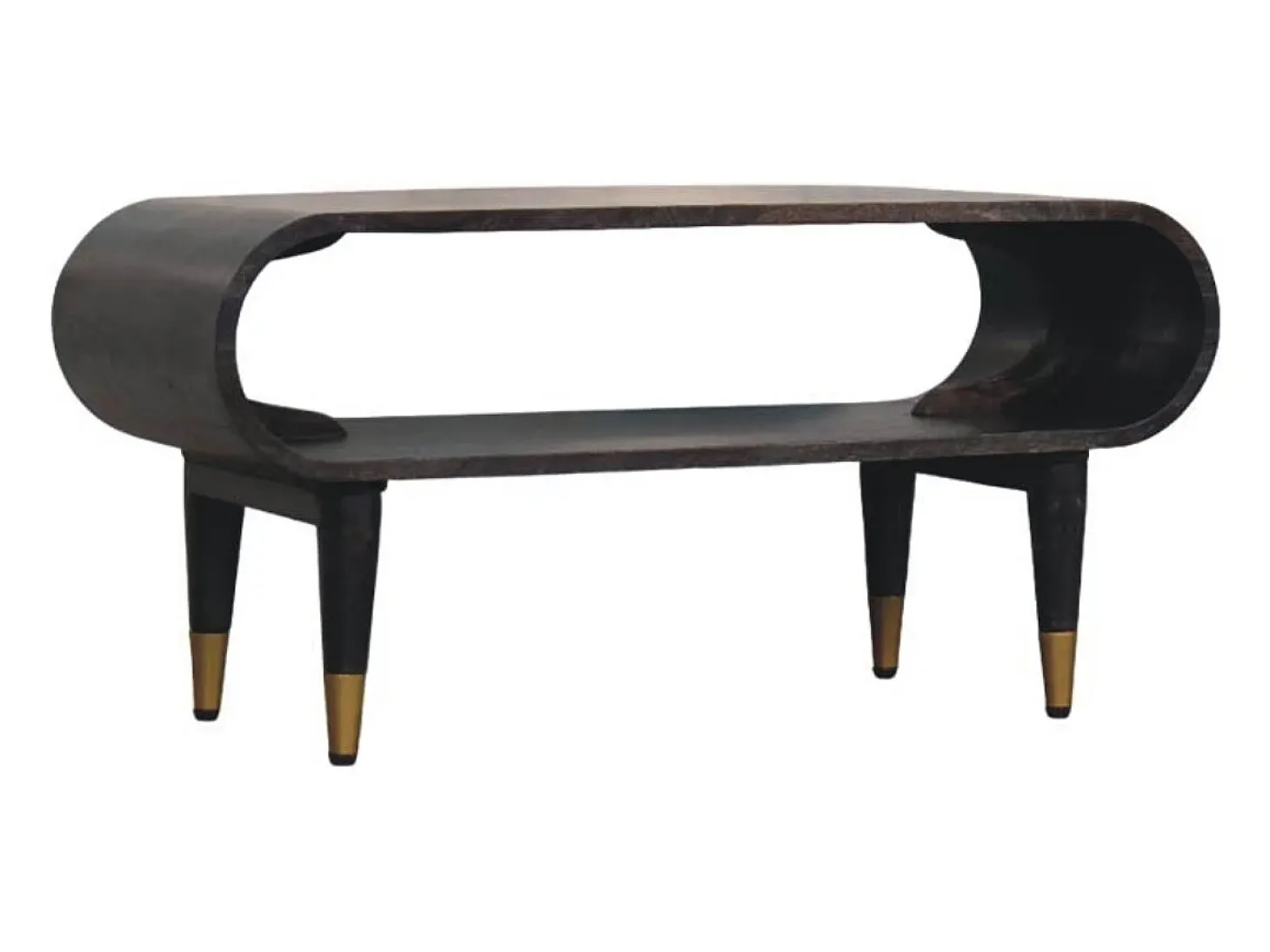 Artisan Furniture Madera maciza Mueble multimedia con bordes curvados y detalles en latón