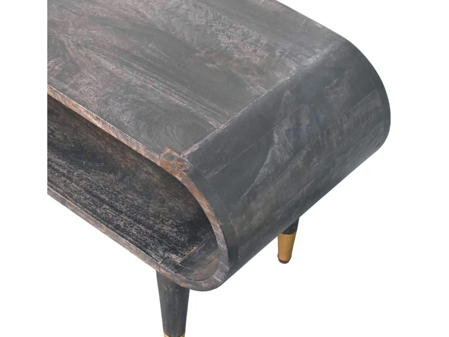 Artisan Furniture Madera maciza Mueble multimedia con bordes curvados y detalles en latón