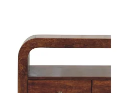 Artisan Furniture Madera maciza Unidad multimedia Darcy con 3 cajones y estantes abiertos, en castaño