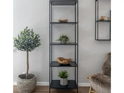 Aspecto de roble estante de 5 corey con marco negro 51 x 36 x 170 cm
