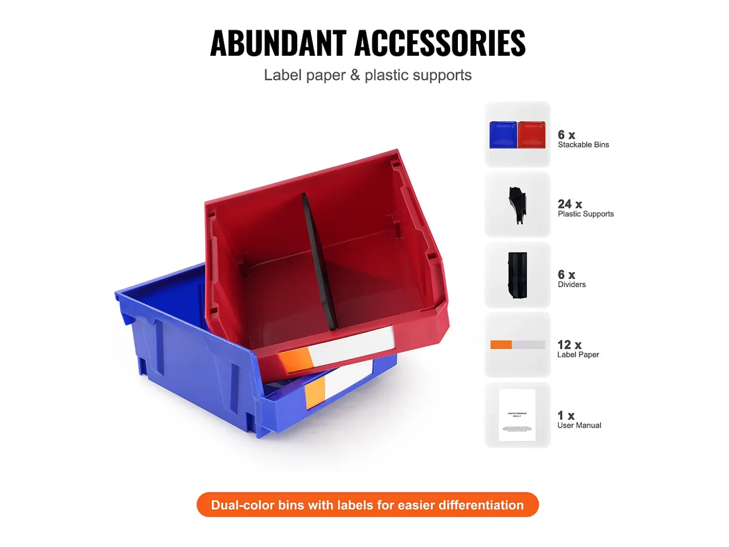 Bacs de Almacenamiento SucceBuy Apilables y Colgantes, Lote de 6 Cajas de Almacenamiento de Plástico, Azul/Rojo