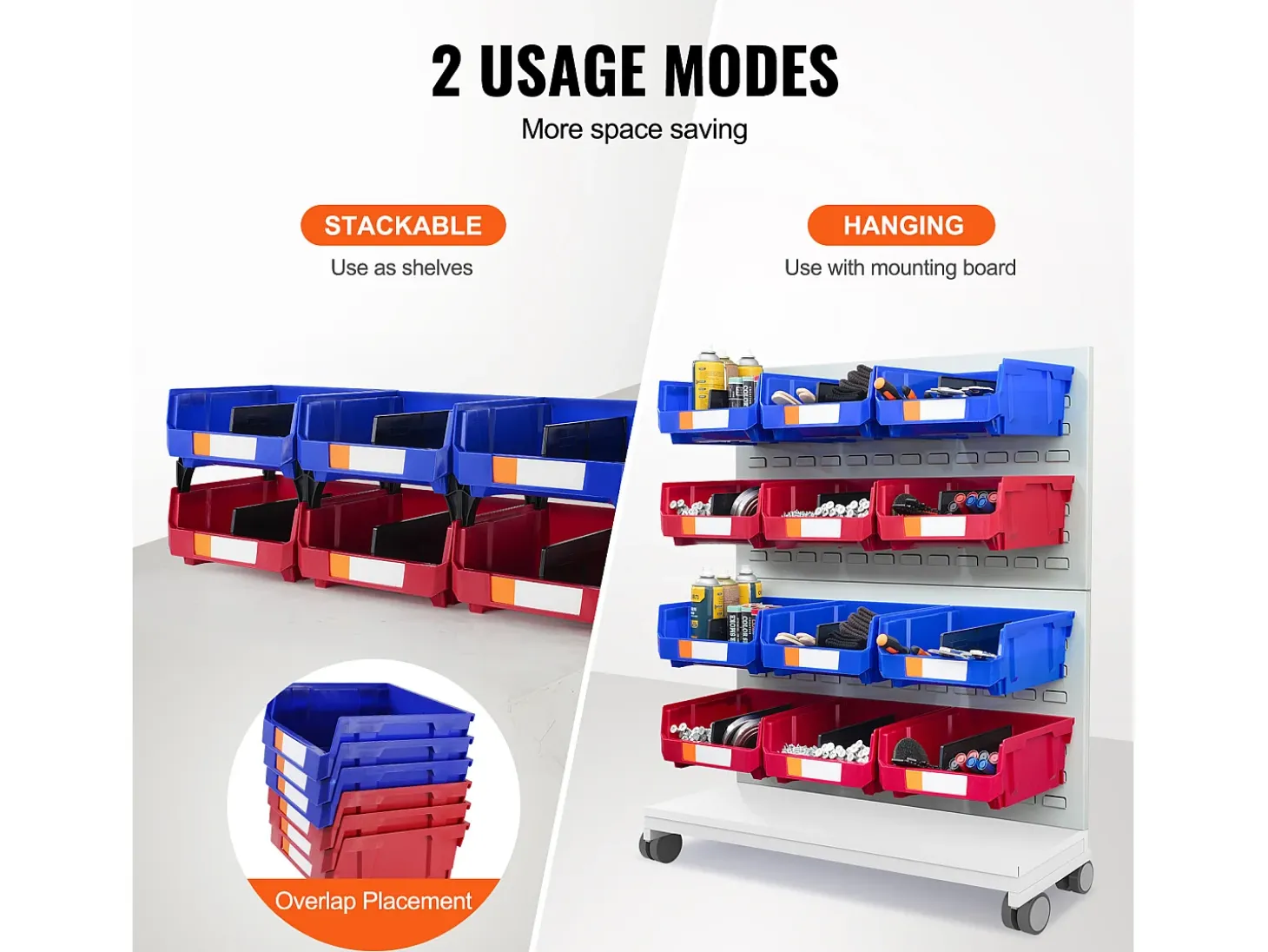 Bacs de Almacenamiento SucceBuy Apilables y Colgantes, Lote de 6 Cajas de Almacenamiento de Plástico, Azul/Rojo