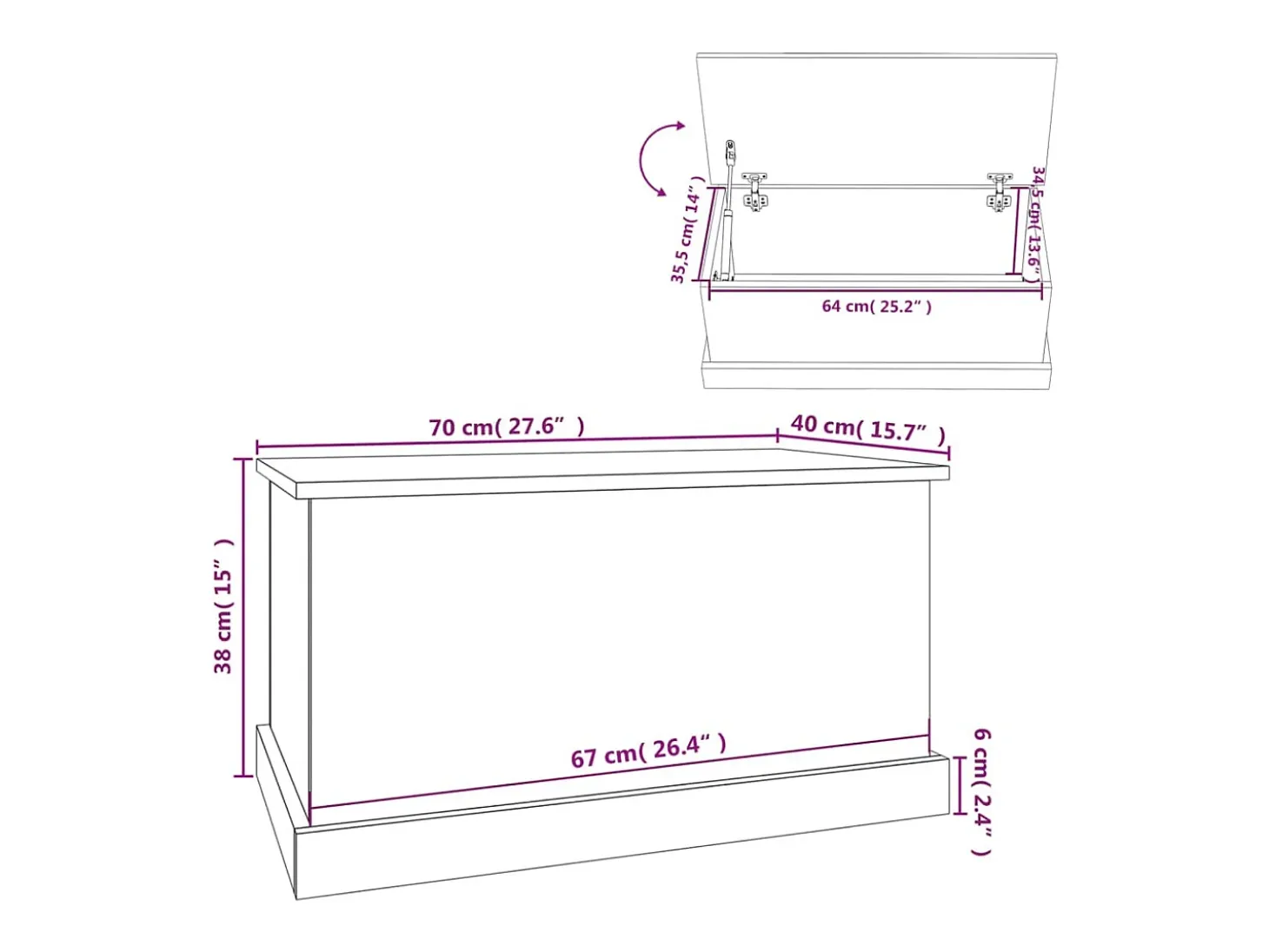 Baúl almacenaje madera contrachapada gris sonoma 70x40x38 cm