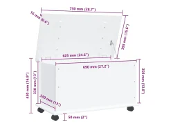 Baúl almacenaje ruedas ALTA madera maciza blanco 73x39,5x43 cm