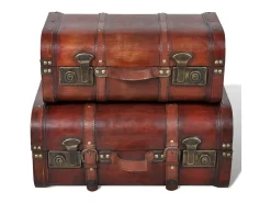 Baúl cofre de madera vintage marrón 2 unidades ES369623