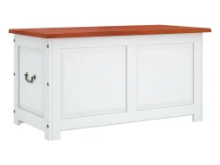 Baúl de almacenaje con tapa madera de acacia marrón y blanco