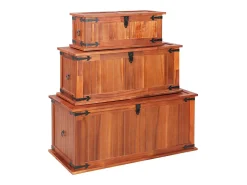 Baúl de almacenamiento 3 piezas de madera maciza de acacia