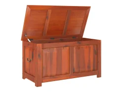 Baúl de almacenamiento con tapa madera maciza de acacia marrón
