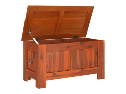 Baúl de almacenamiento con tapa madera maciza de acacia marrón