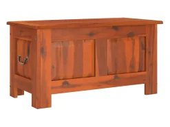 Baúl de almacenamiento con tapa madera maciza de acacia marrón