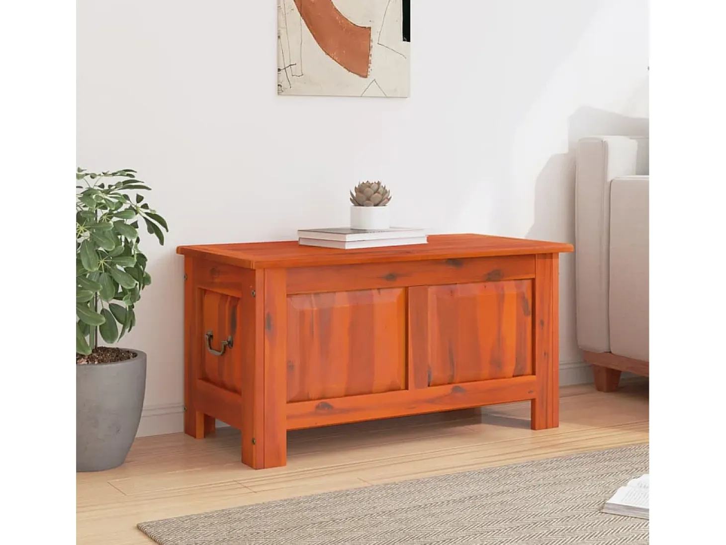 Baúl de almacenamiento con tapa madera maciza de acacia marrón ES991323