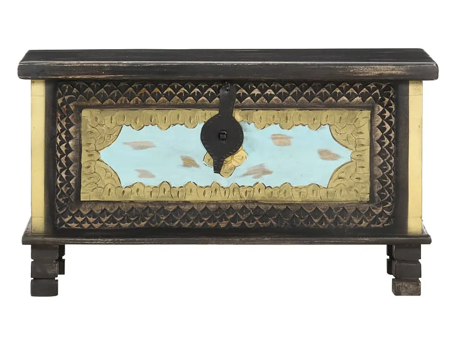 Baúl de almacenamiento madera de mango negro 80x40x45 cm