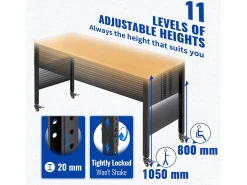 Bancada de Oficina Ajustable SucceBuy, 155x51x105 cm, Altura Ajustable 80-105 cm, con 4 Rodillos para Reparación y Bricolaje