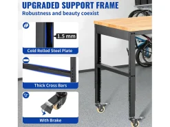 Bancada de Oficina Ajustable SucceBuy, 155x51x105 cm, Altura Ajustable 80-105 cm, con 4 Rodillos para Reparación y Bricolaje