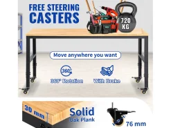 Bancada de Oficina Ajustable SucceBuy, 155x51x105 cm, Altura Ajustable 80-105 cm, con 4 Rodillos para Reparación y Bricolaje
