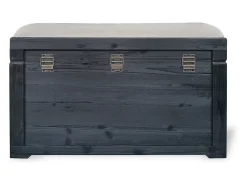 Banco baúl con cojín de lino, L. 80 x An. 40 x Al. 53 cm, Negro y beige, TURZA