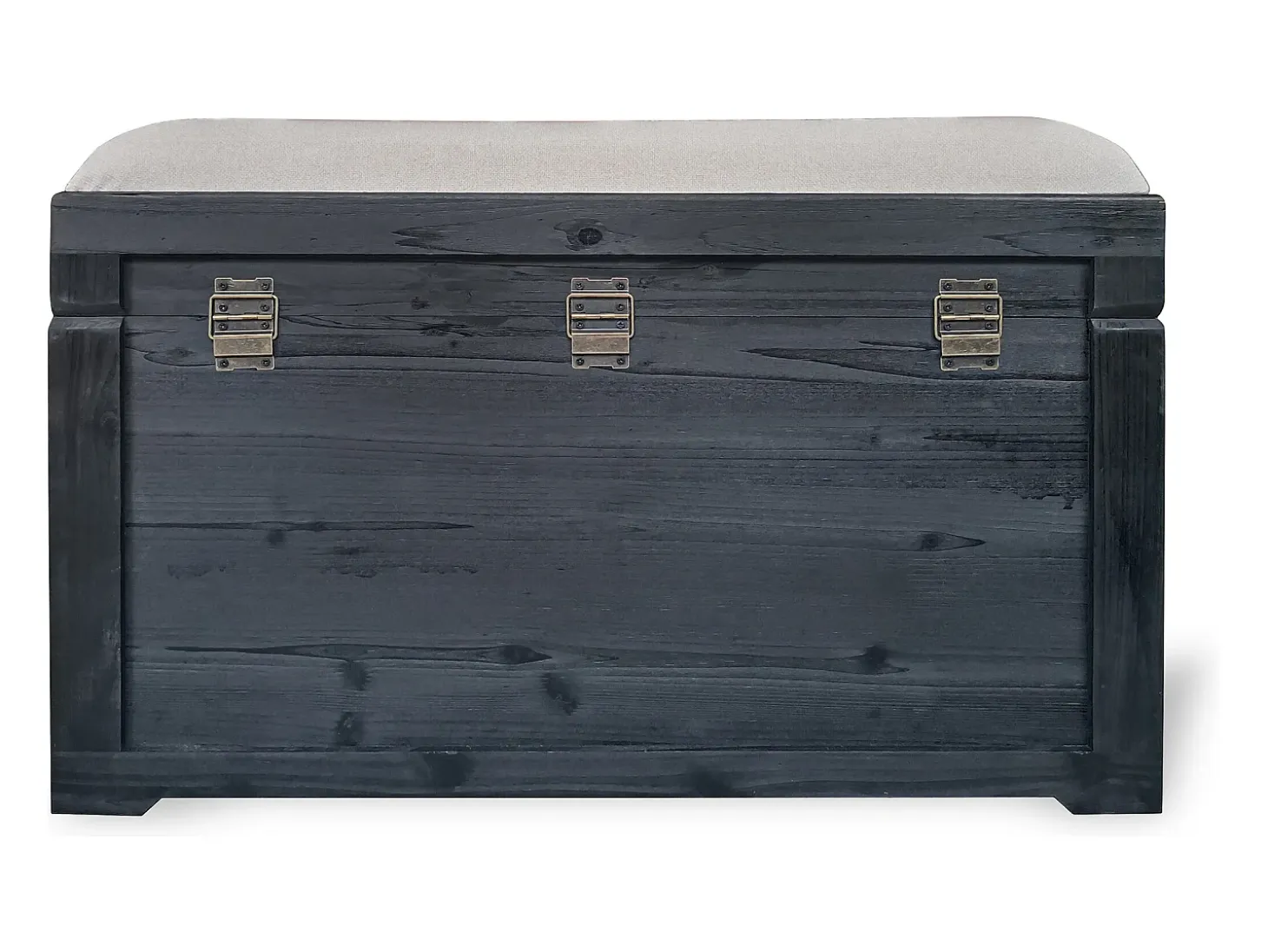 Banco baúl con cojín de lino, L. 80 x An. 40 x Al. 53 cm, Negro y beige, TURZA