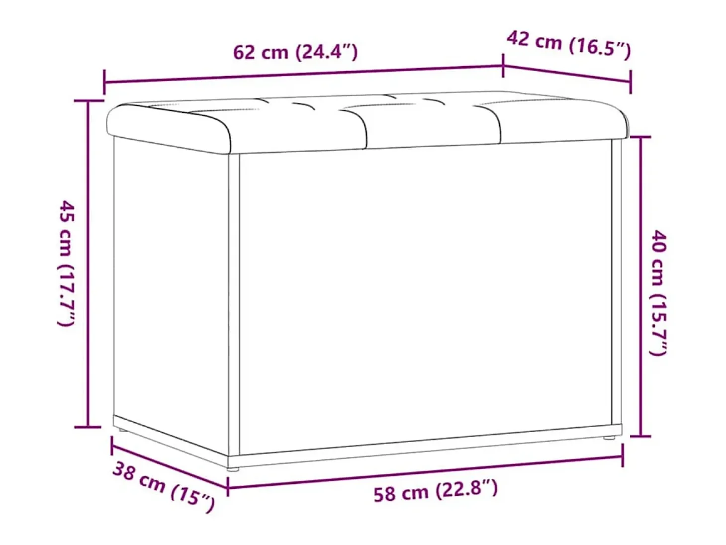 Banco de almacenaje de roble artesanal 62x42x45 cm madera de ingeniería