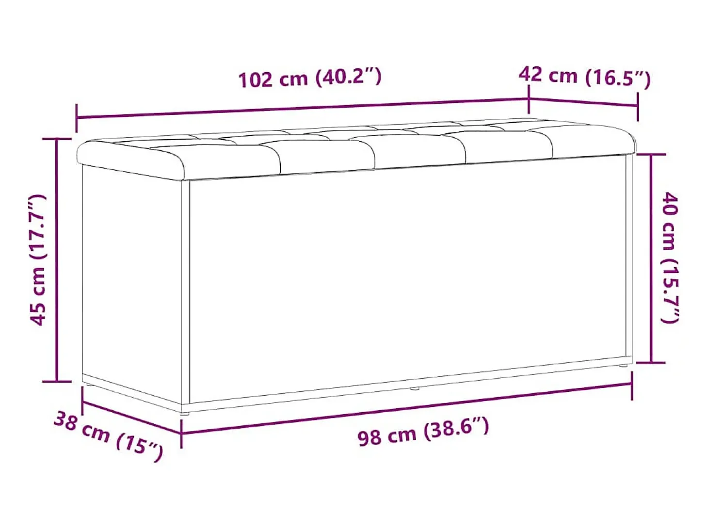 Banco de almacenamiento de roble negro 102 x 42 x 45 cm Madera de ingeniería