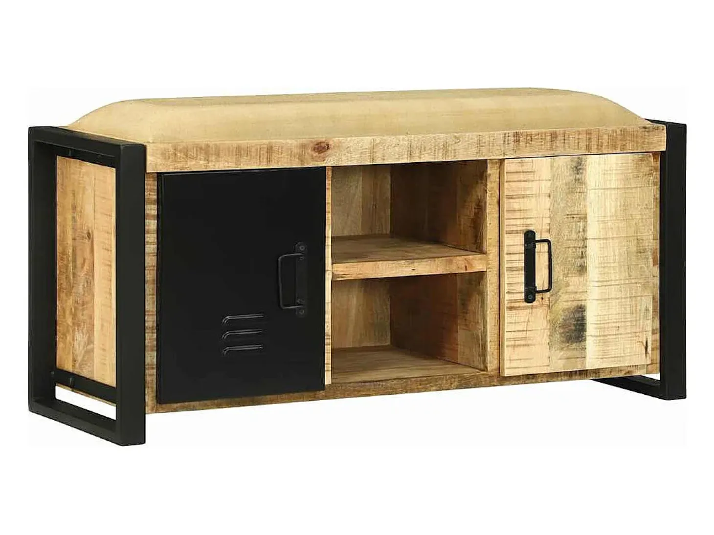 Banco de almacenamiento marrón de madera maciza de mango