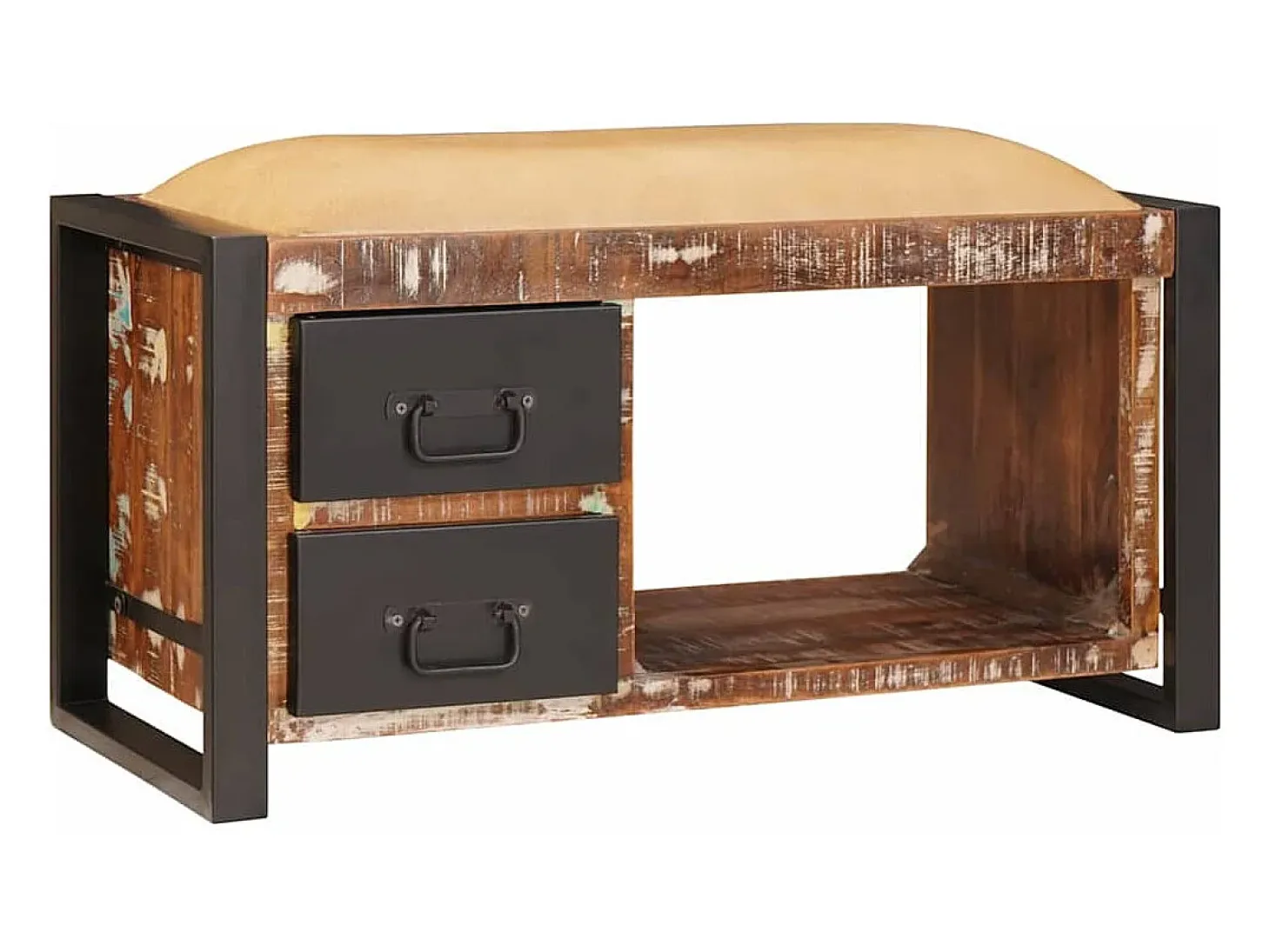 Banco de almacenamiento multicolor de madera maciza recuperada