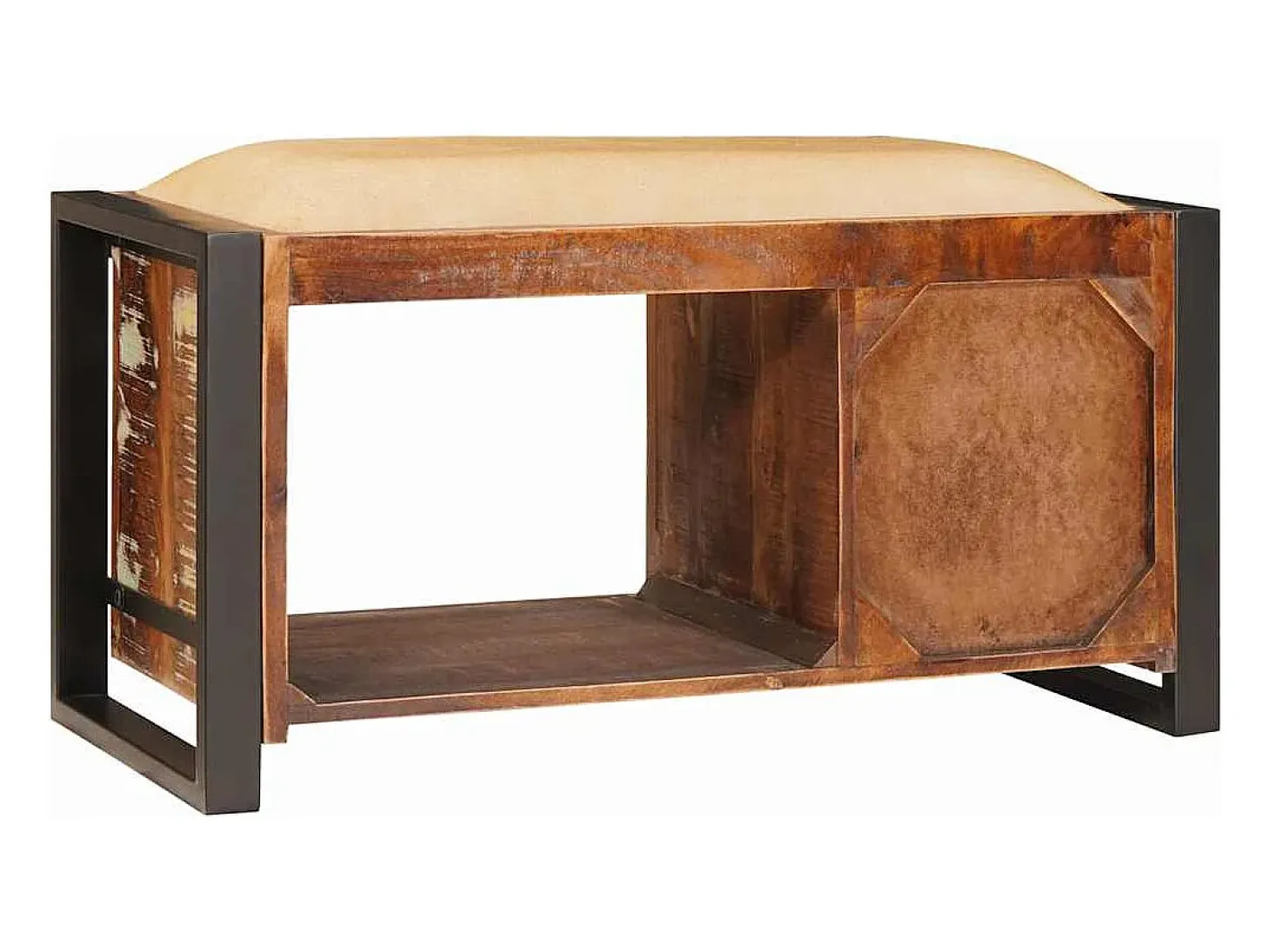 Banco de almacenamiento multicolor de madera maciza recuperada