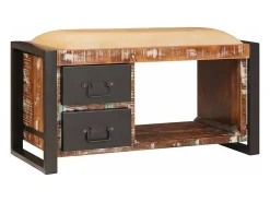 Banco de almacenamiento multicolor de madera maciza recuperada