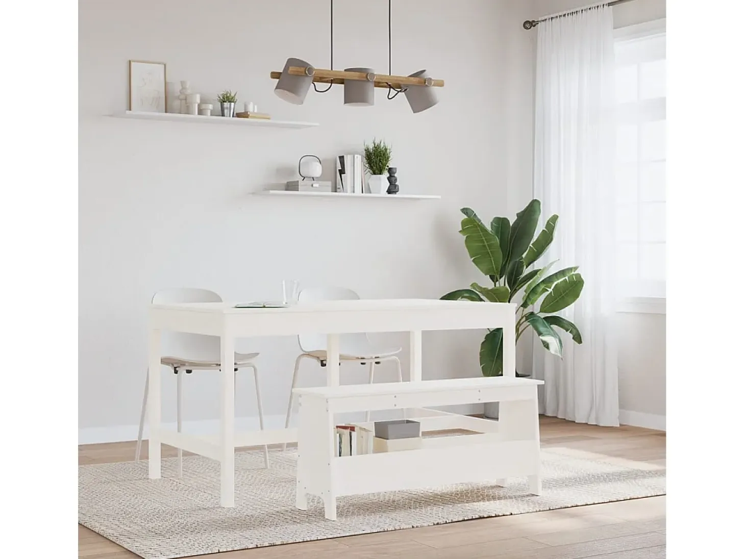 Banco de entrada blanco 100x28x45 cm madera maciza de pino