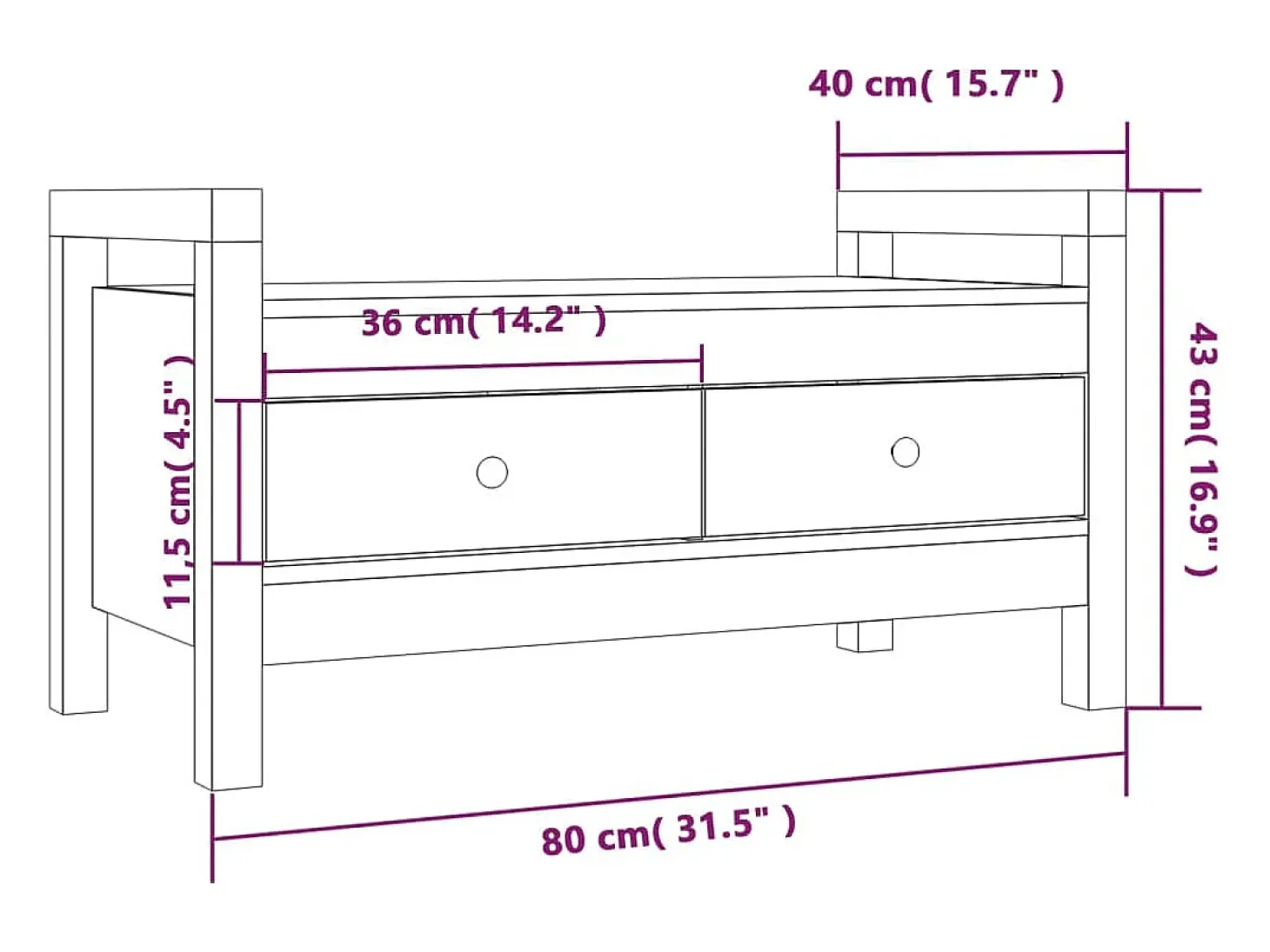 Banco de entrada Gris 80x40x43 cm Madera maciza de pino