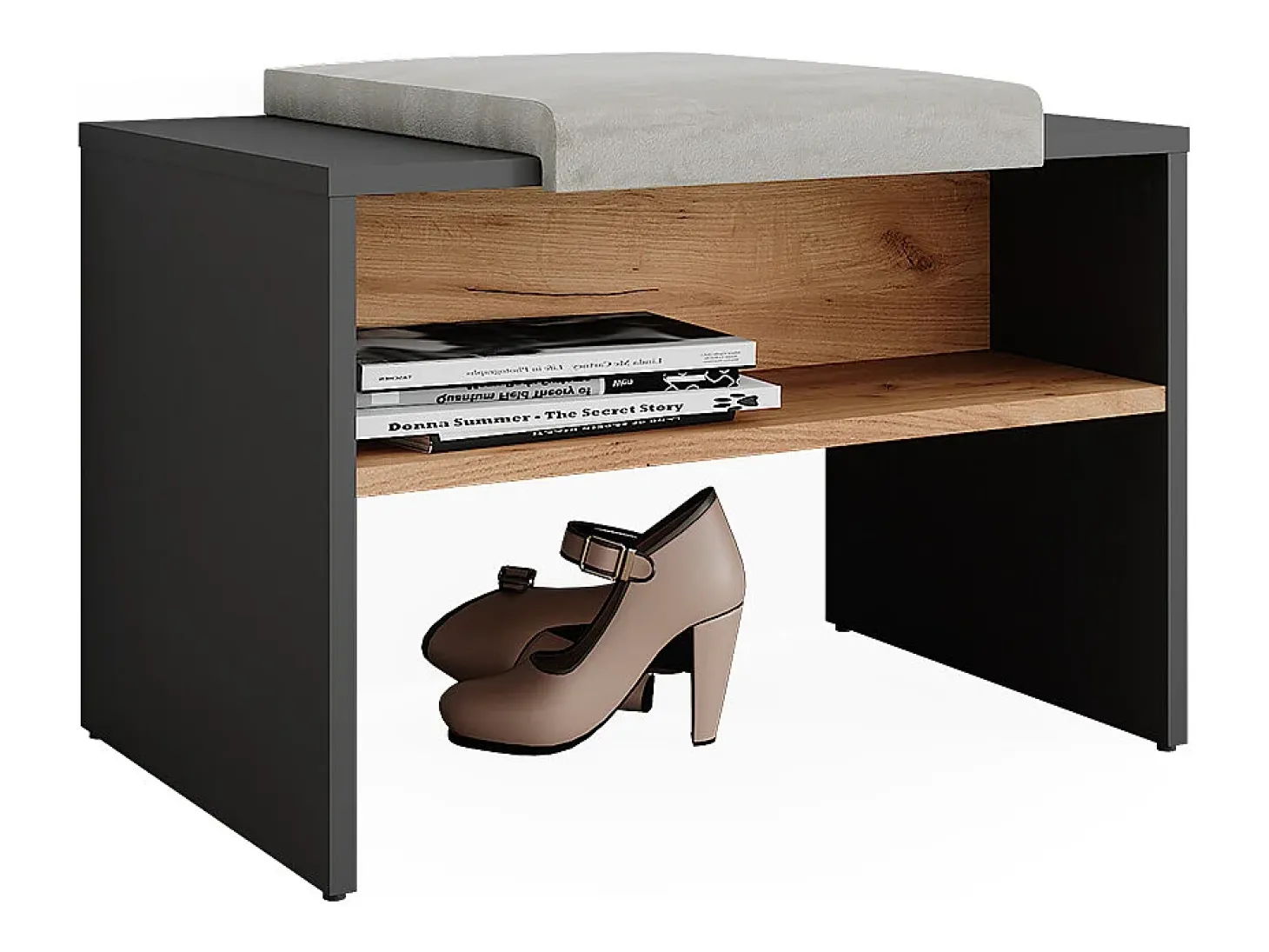 Banco para zapatos antracita/roble dorado 60x40x60 orlando