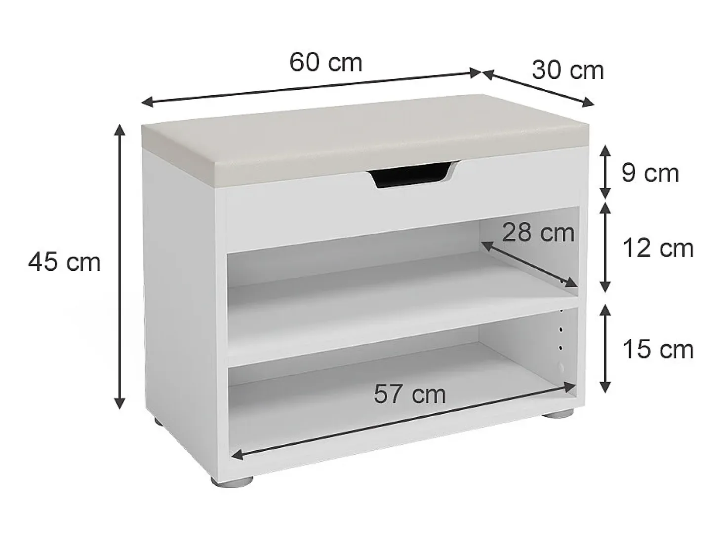 Banco para zapatos blanco 60x30x45 rolfe