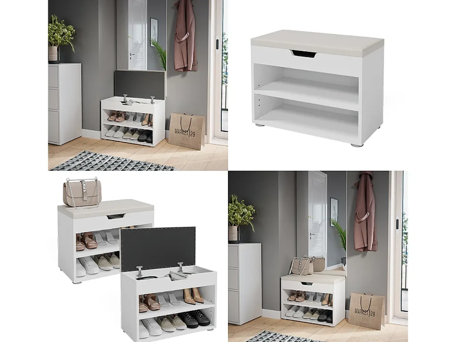 Banco para zapatos blanco 60x30x45 rolfe