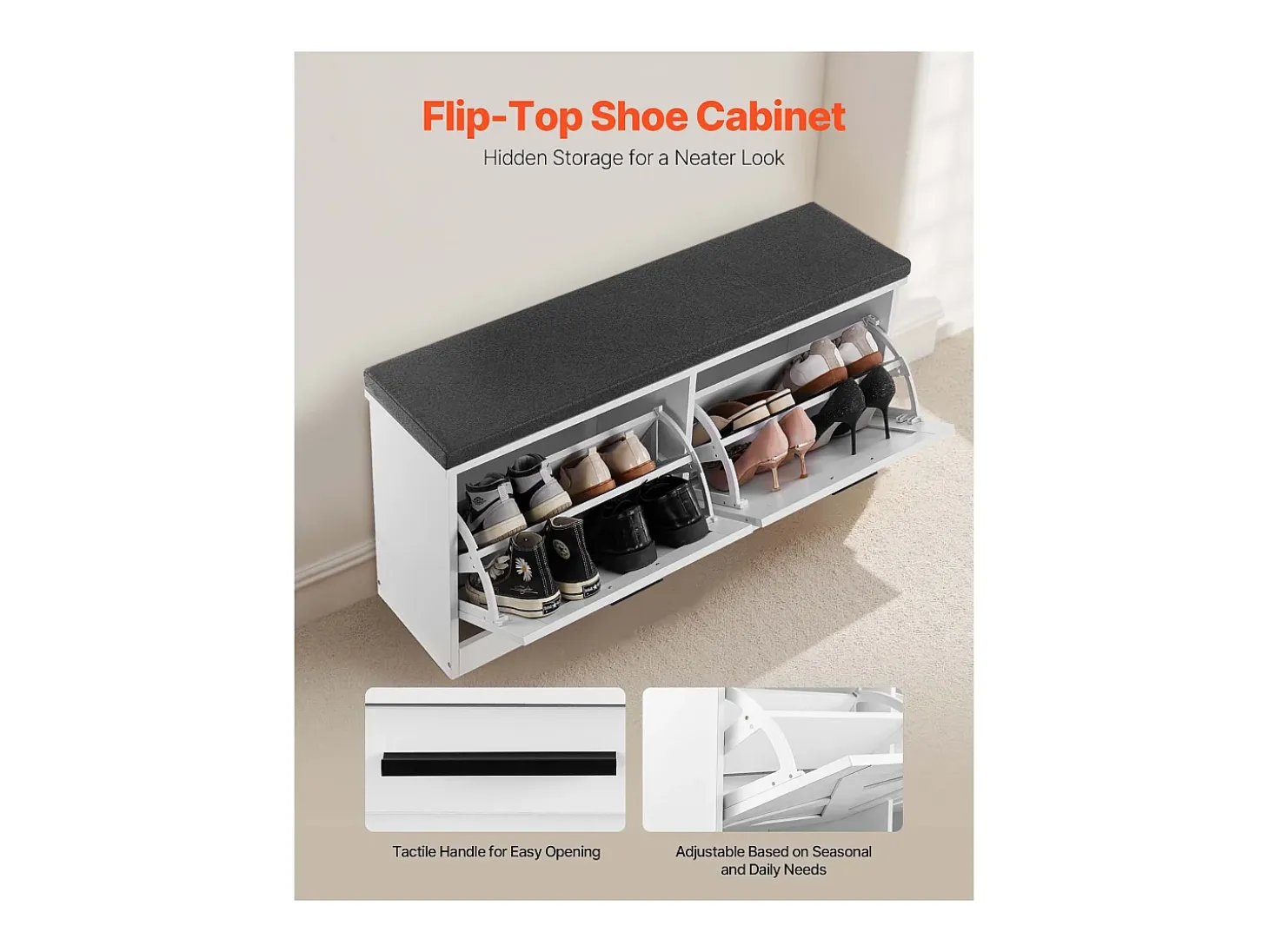 Banco para Zapatos de Entrada SucceBuy 100x30.5x47.5 cm, Banco Almacenamiento con Cajones Plegables, Cojín y Puertas Abatibles, 199,6 kg, Zapatero Estrecho