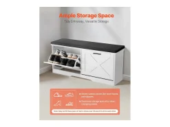 Banco para Zapatos de Entrada SucceBuy 100x30.5x47.5 cm, Banco Almacenamiento con Cajones Plegables, Cojín y Puertas Abatibles, 199,6 kg, Zapatero Estrecho