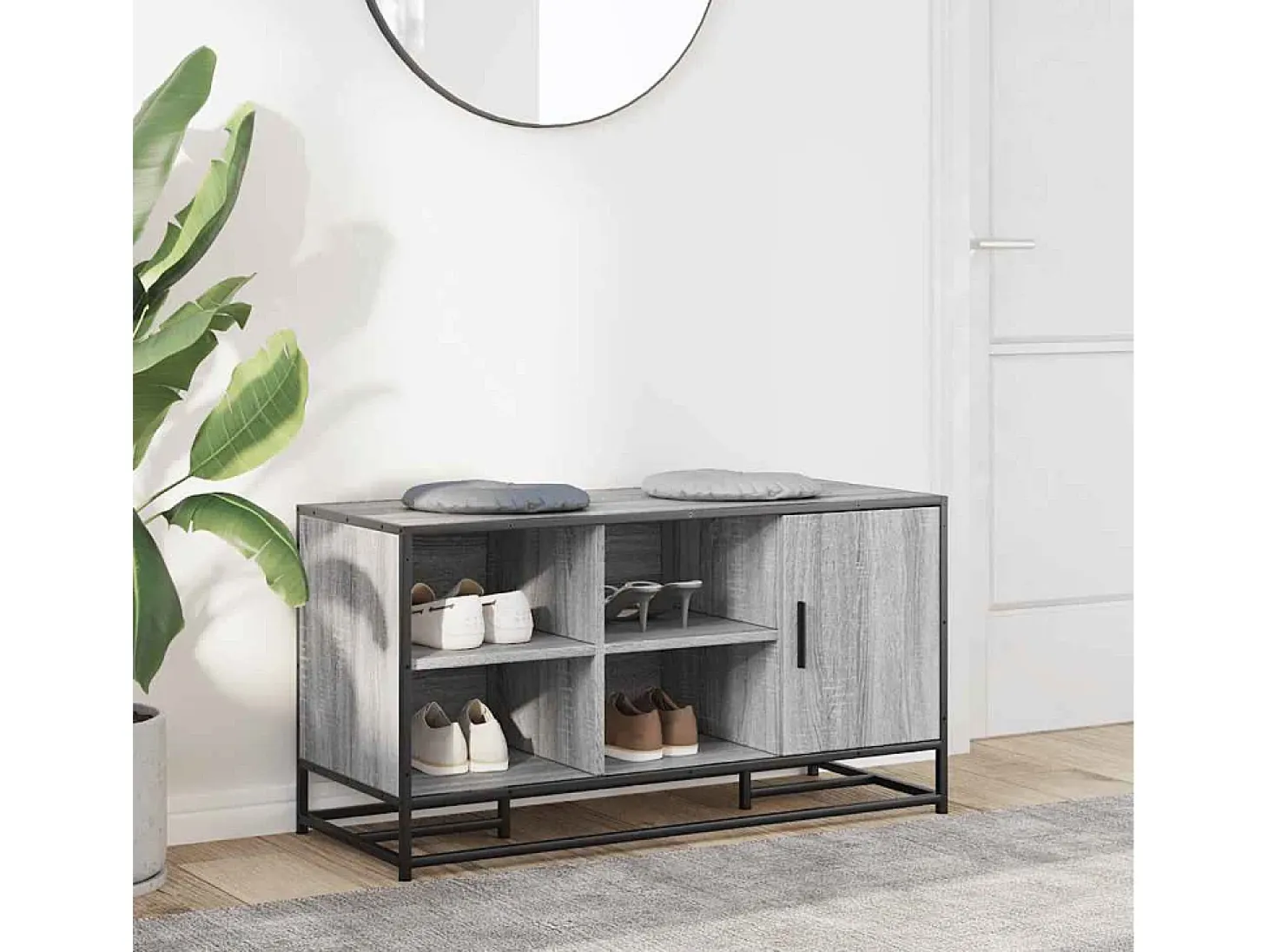 Banco para zapatos de madera de ingeniería y metal gris Sonoma
