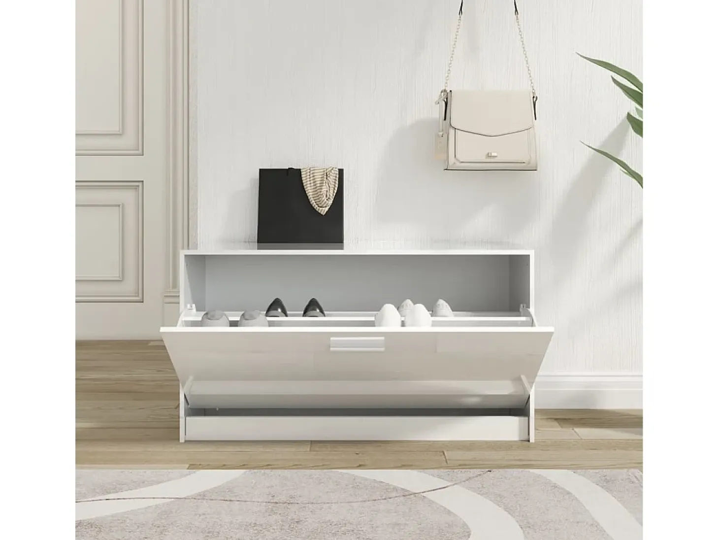 Banco zapatero Blanco brillo 80x24x45 cm Madera de ingeniería