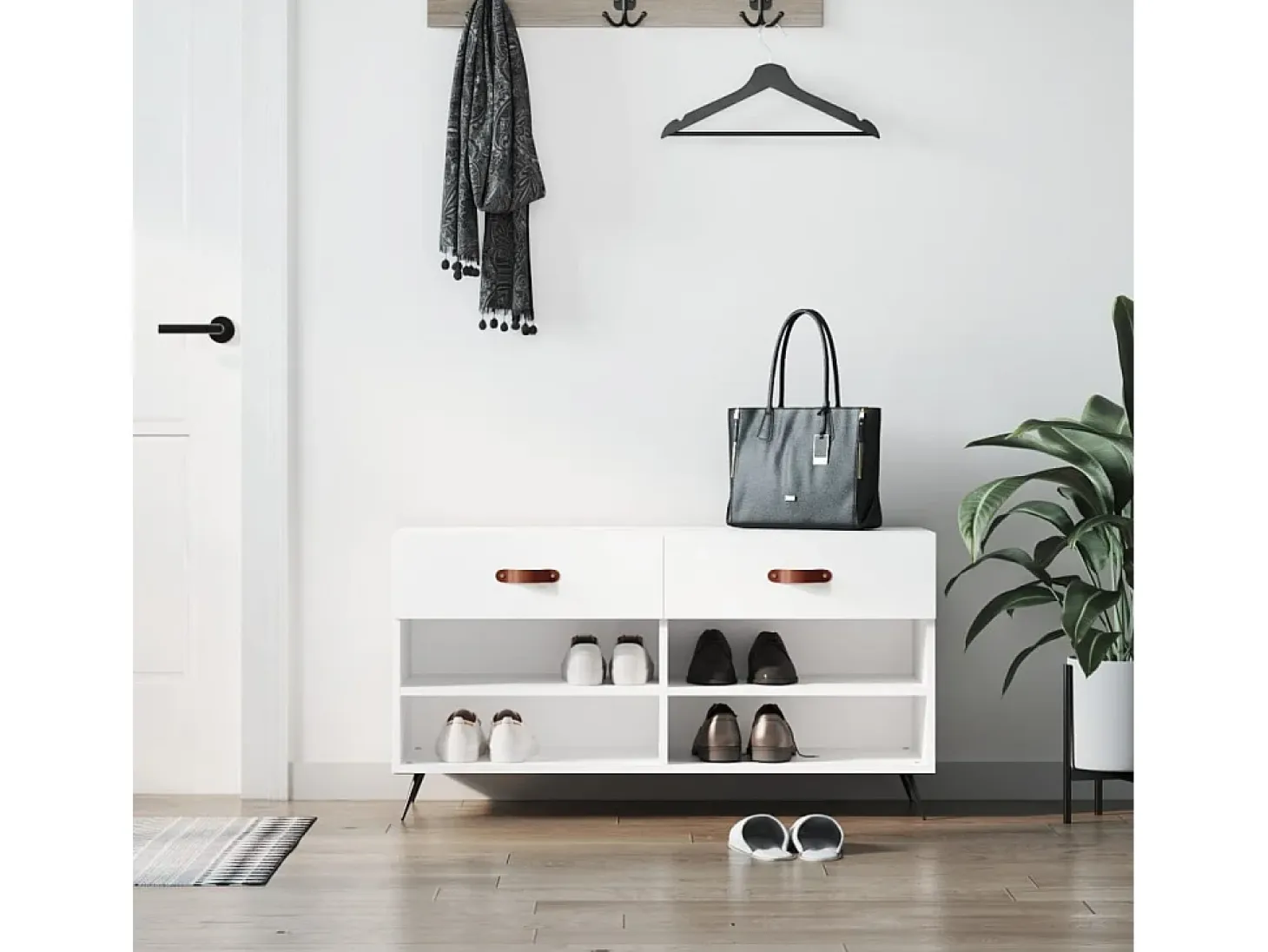 Banco zapatero blanco brillo 102x35x55 cm madera de ingeniería