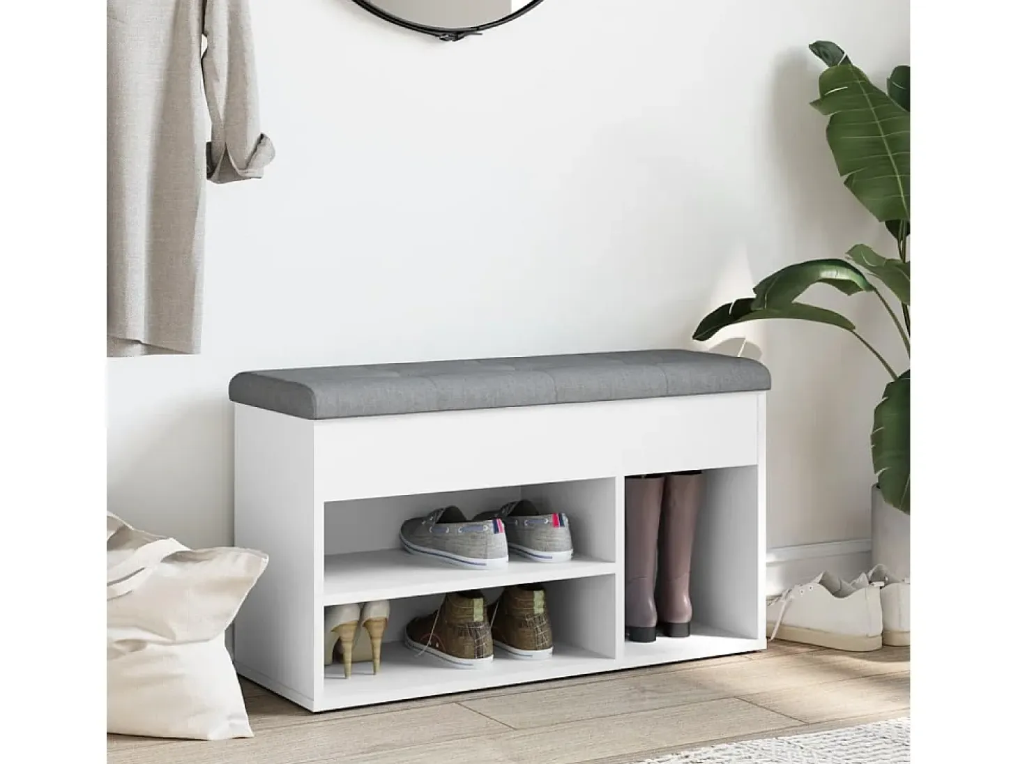 Banco zapatero blanco 82x32x45,5 cm madera de ingeniería