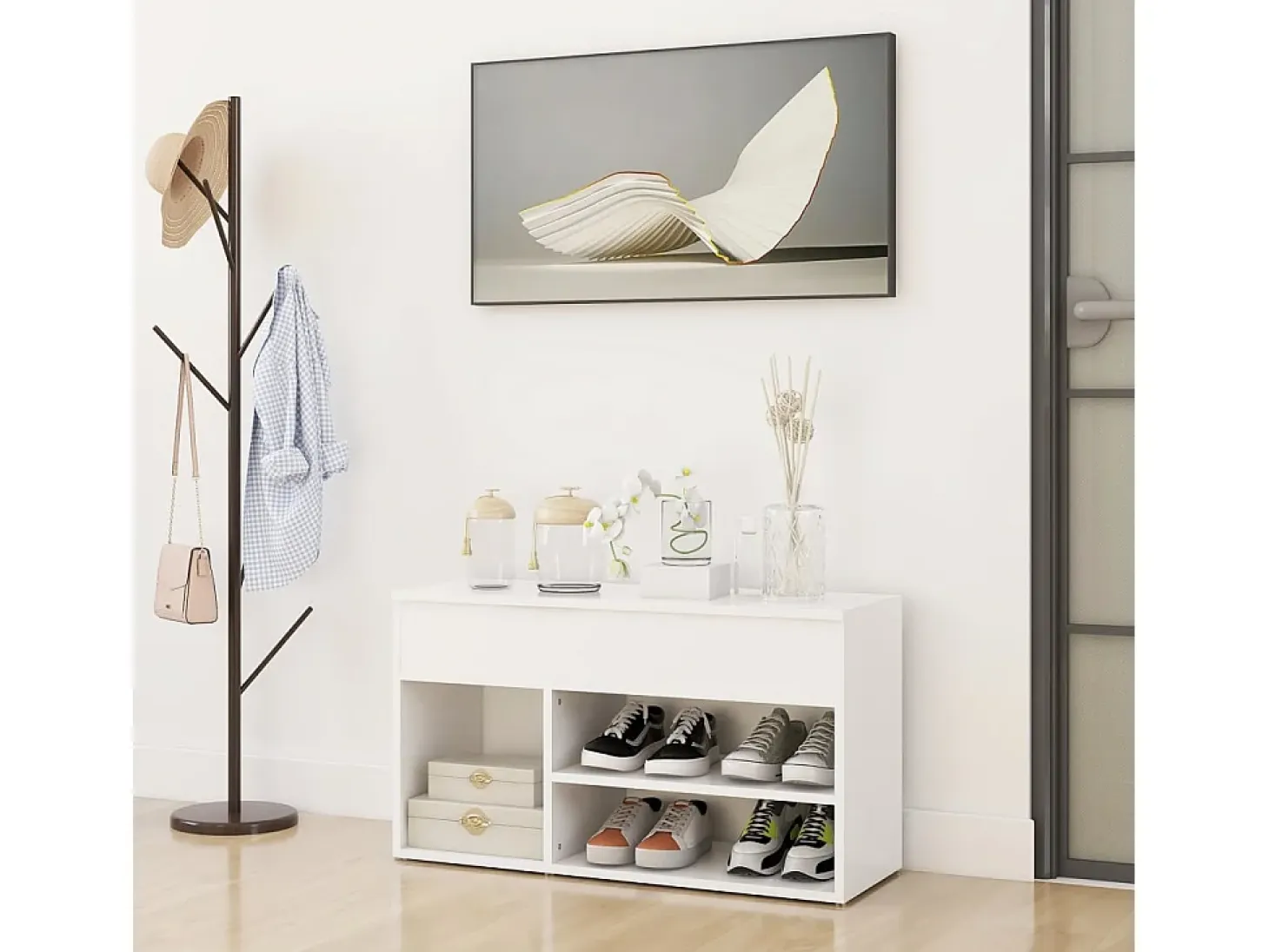 Banco zapatero blanco 80x30x45 cm Madera de ingeniería