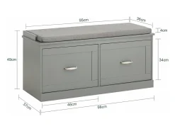 Banco Zapatero con 2 Estantes y 2 Puertas Armario Multifuncional para Entrada con Cojín de Asiento Gris 98 x 37 x 49 cm FSR131-HG SoBuy ES