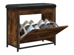 Banco zapatero con cajón abatible roble ahumado 62x32x56 cm