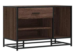 Banco zapatero de roble marrón fabricado con madera de ingeniería y metal.