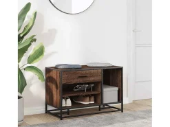 Banco zapatero de roble marrón fabricado con madera de ingeniería y metal.